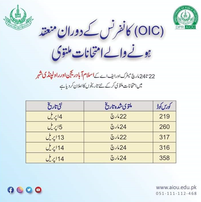 AIOU Exam Postponed Latest News Today