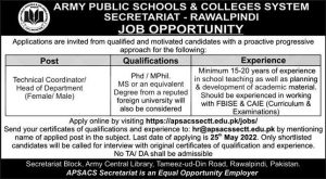 Army Public Schools and Colleges System Secretariat Jobs 2022