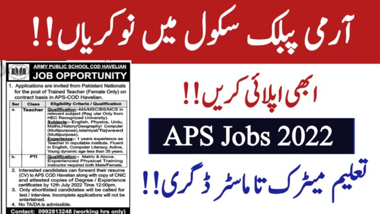 NEW JOBS IN ARMY PUBLIC SCHOOL (APS) COD HAVELIAN 2022