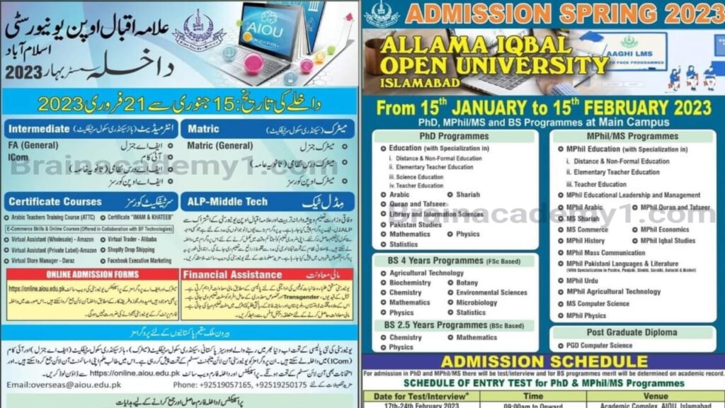 aiou last date of assignment spring 2023