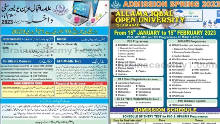 AIOU Spring 2023 Admissions Open Today's Latest News | Aiou Spring 2023 Admission Deadline