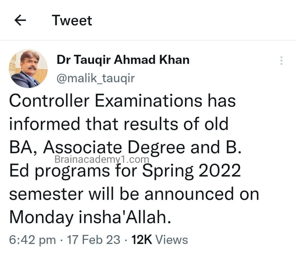 AIOU BA BCom BEd Exam Results Spring 2022 | AIOU Associate Degree Results 2022 | AIOU Exam Results